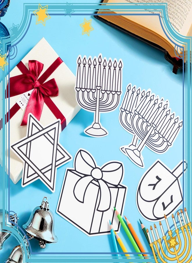 Moinchore 48 Pcs Hanukkah Crafts Color Your Own DIY Paper Star of David Menorah Dreidel Color Drawing DIY Craft Gifts for Men Women Holiday Hanukkah Birthday Painting Activities Party Favors Supplies - Image 2